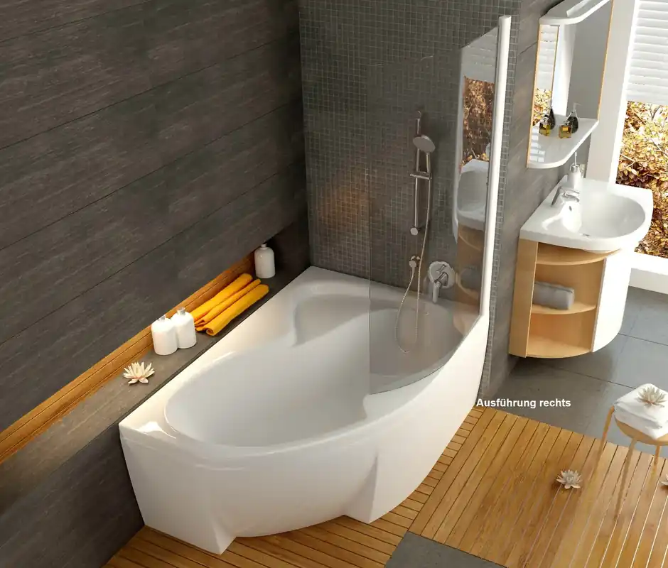 Raumspar Wanne 160 x 105 cm mit Schürze Weiß Kostenloser Versand